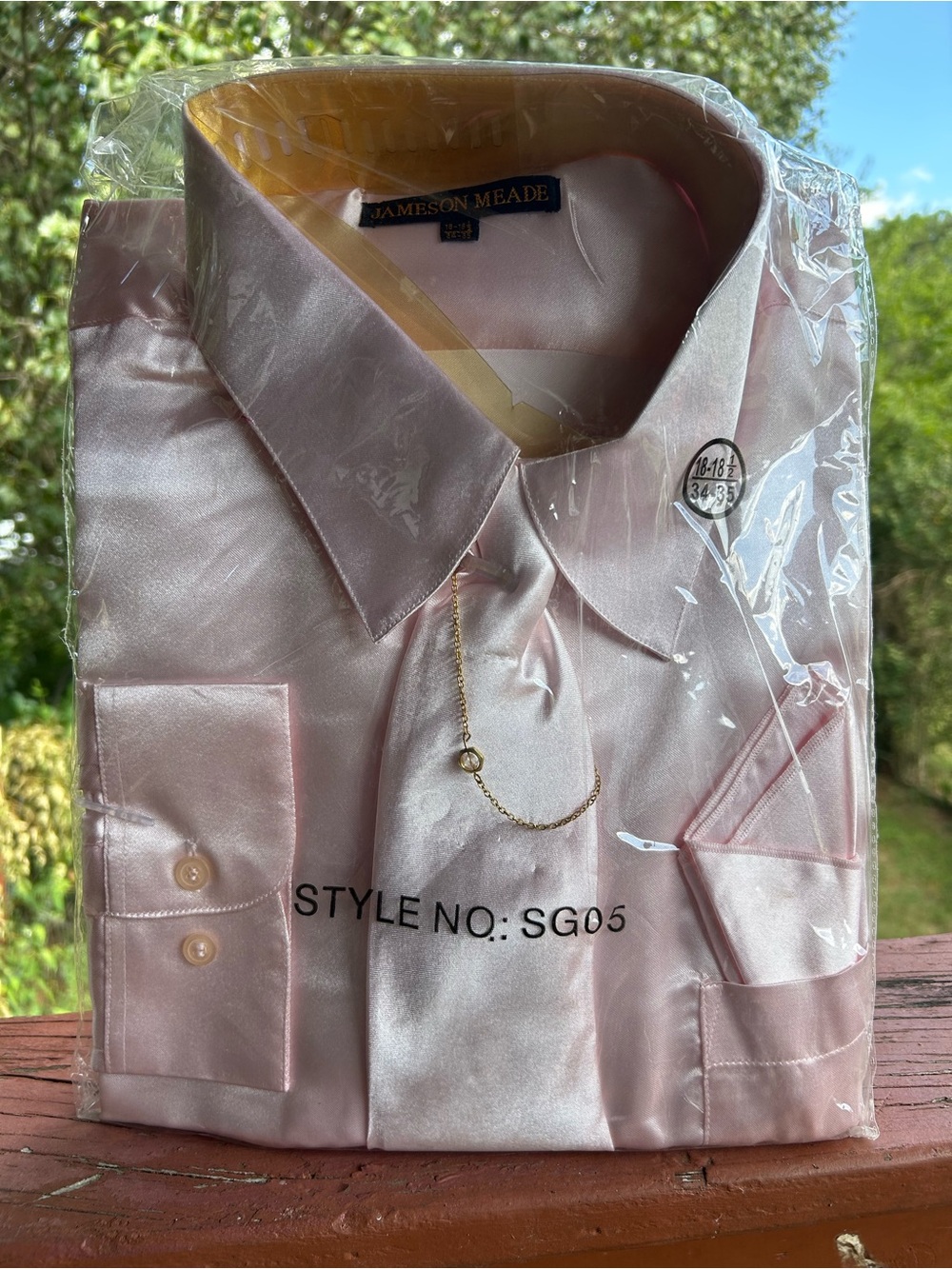 Men's New Jameson Meade 4pc Light Pink Satin Dress Shirt with Matching Tie
